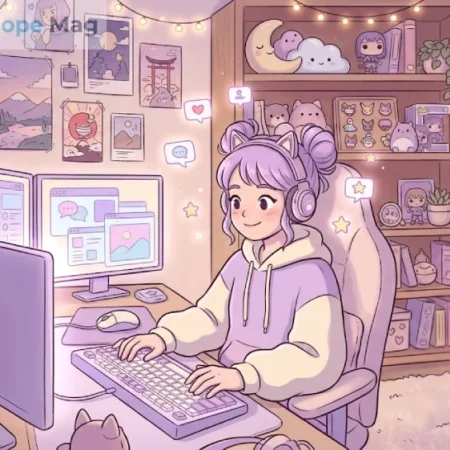 Babybelletje online creator persona illustrated in a cozy digital art style with fandom and social media elements