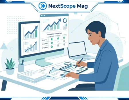 Business owner reviewing a competitive advantage strategy plan to grow faster than competitors