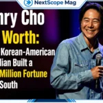 Henry Cho performing stand-up comedy on stage with featured text about Henry Cho net worth and how the Korean-American comedian built a $2–5 million fortune in the South.