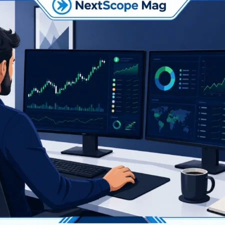 RPRInvesting trading guide by Riproar — investor analyzing crypto and stock portfolio charts on dual monitors