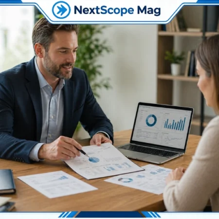 A financial advisor reviewing documents with a client across a desk, representing fee-only fiduciary financial planning.