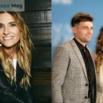 Rebecca St. James smiling in a black jacket alongside husband Cubbie Fink at a public event