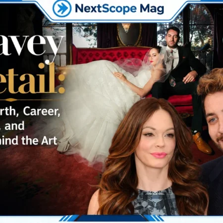 Davey Detail and Rose McGowan together, with their wedding photo in the background — Net Worth, Career, Income, and Life Behind the Art
