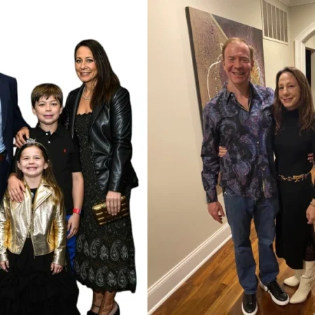 Ken Goldin wife Jenn Goldin with their children Paul and Lindsey at Netflix premiere and a candid home photo together
