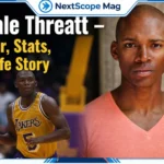 Sedale Threatt career overview thumbnail featuring Lakers basketball action shot and portrait image highlighting stats and life story