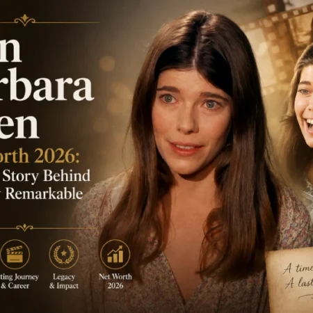 Sian Barbara Allen featured in a vintage-style editorial collage about her net worth, acting career, and lasting legacy in 2026