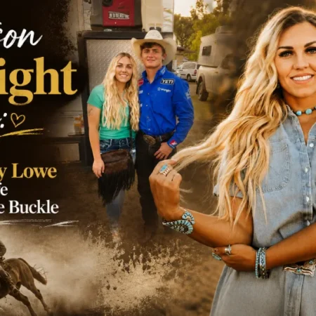 CallieRey Lowe and Stetson Wright wife rodeo couple at NFR event, Western lifestyle portrait