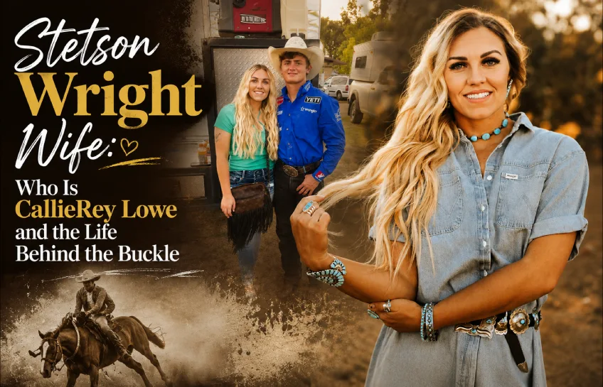 CallieRey Lowe and Stetson Wright wife rodeo couple at NFR event, Western lifestyle portrait