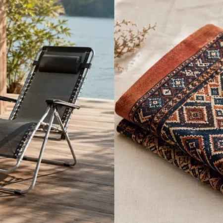 tumbons meaning — tumbon recliner chair and traditional handwoven textile garment side by side