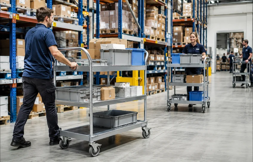Afruimwagens utility carts used for transport and organization in warehouses and industrial workplaces