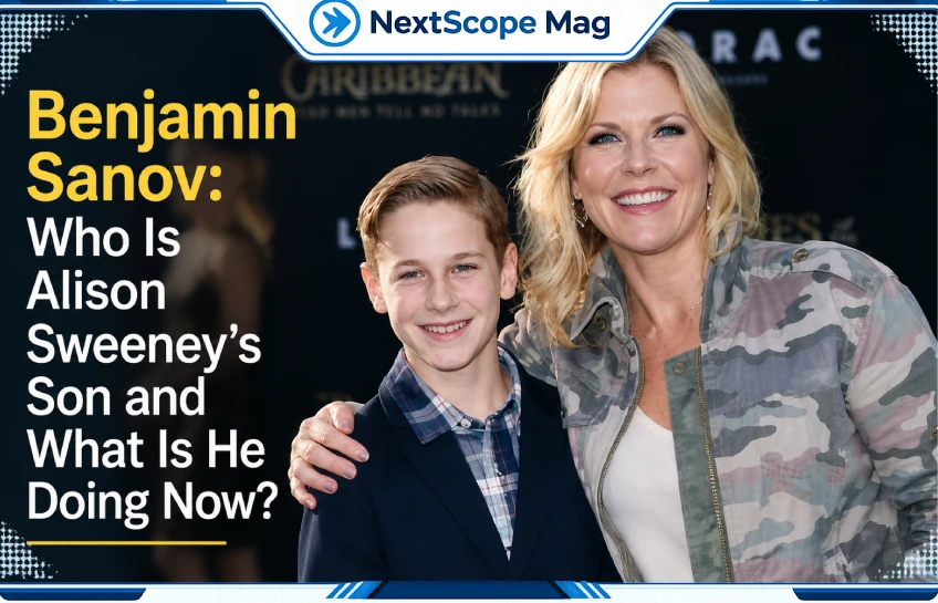 Benjamin Sanov and his mother Alison Sweeney at a Hollywood premiere event