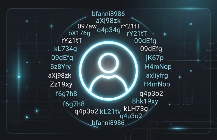 bfanni8986 anonymous digital username identity illustrated on a dark tech interface