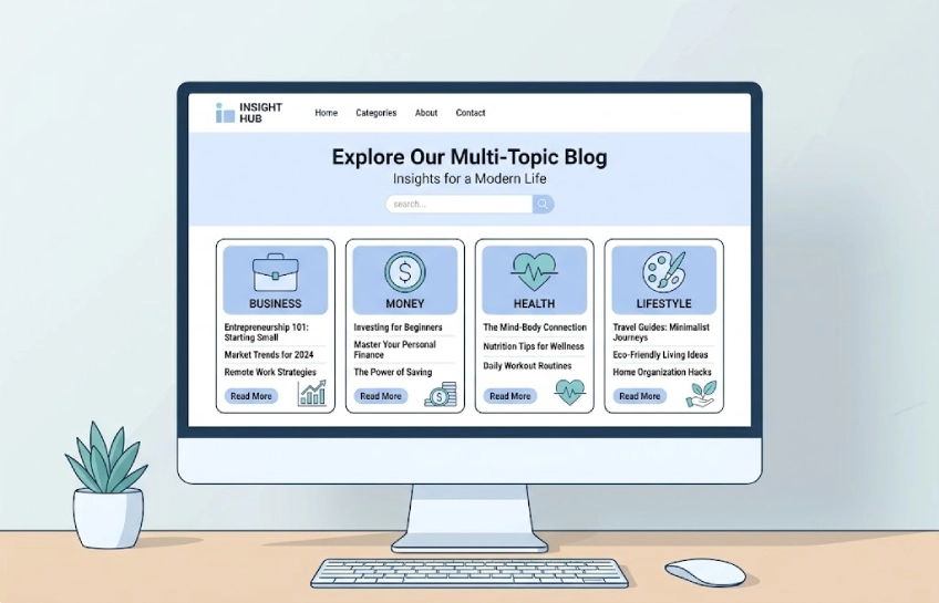 Bynethi com platform showing content categories including business, money, health, and lifestyle