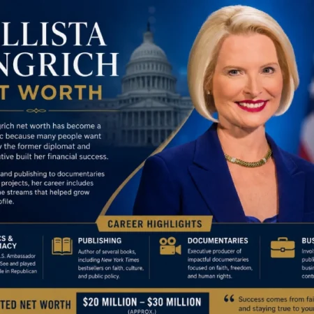 Callista Gingrich net worth infographic showing her career in politics, publishing, media, and diplomacy