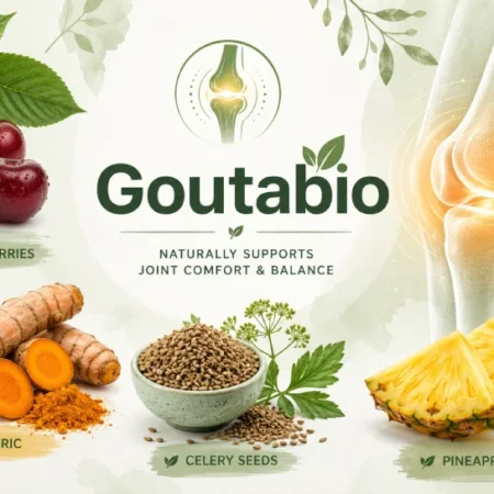 Goutabio natural supplement ingredients including tart cherry, turmeric, and celery seed for gout relief