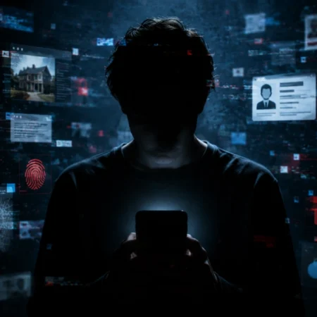 A person looking at a phone screen with blurred private notifications, representing the concept of ifşahaber and digital privacy risks.