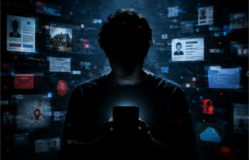 A person looking at a phone screen with blurred private notifications, representing the concept of ifşahaber and digital privacy risks.