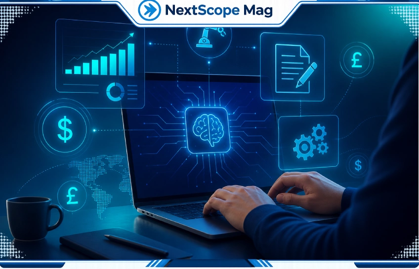 Person using AI tools on a laptop to earn money online in the UK and USA in 2026