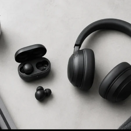 Miuzo wireless earbuds and Bluetooth headphones on a clean surface — affordable audio gear for everyday use
