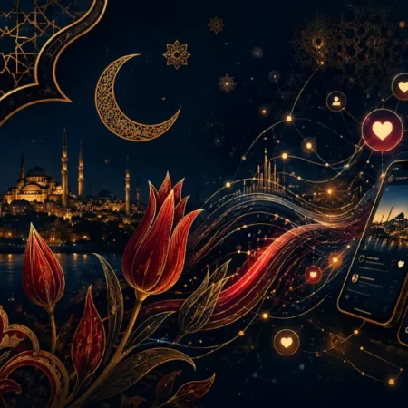 Türk idla concept illustration showing Turkish cultural symbols blended with modern digital aesthetics
