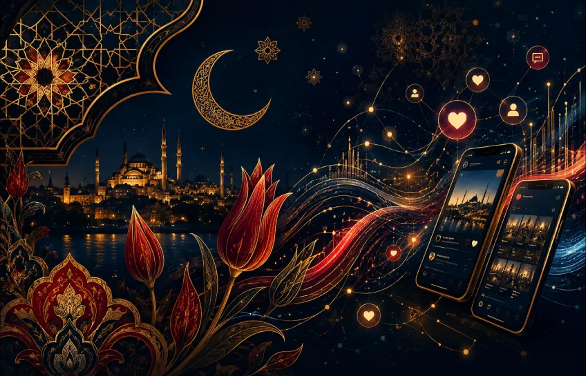 Türk idla concept illustration showing Turkish cultural symbols blended with modern digital aesthetics