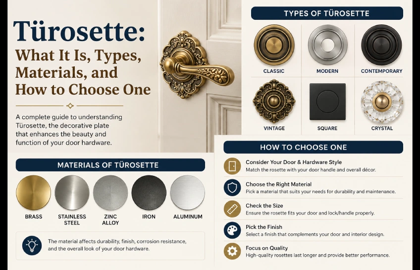 Türosette guide showing types, materials, and how to choose a door rosette design