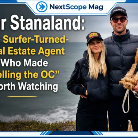 Tyler Stanaland with partner at the beach, known for Selling the OC real estate show and surfing background