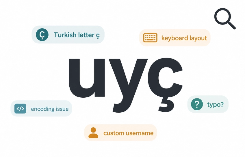 Graphic explaining uyç meaning with labels showing keyboard, encoding, and Turkish language context
