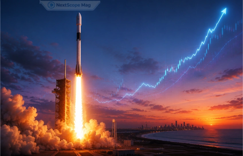 Elon Musk's SpaceX rocket launch symbolizing its rise to a trillion-dollar valuation