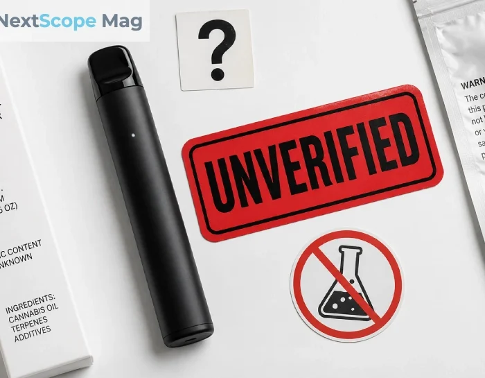 Ace Ultra Premium disposable vape with a consumer warning label highlighting ghost brand safety concerns