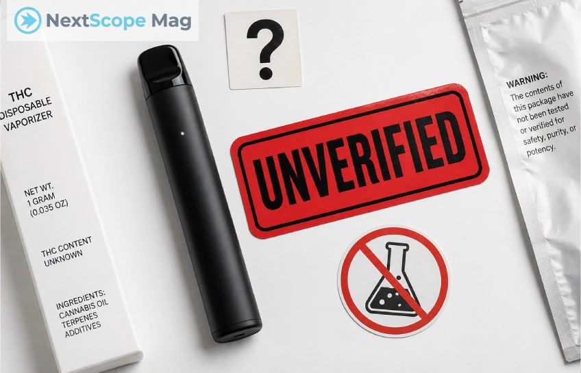 Ace Ultra Premium disposable vape with a consumer warning label highlighting ghost brand safety concerns