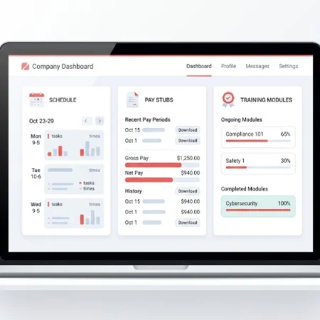 CFA Home employee portal dashboard showing schedule, payroll, and training access for Chick-fil-A staff