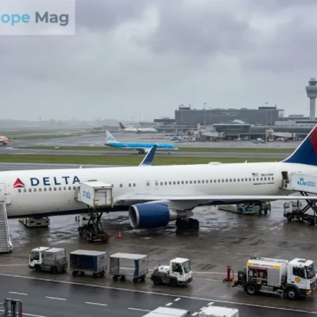 Delta DL139 Boeing 767-400ER parked at Amsterdam Schiphol after the delta dl139 venice atlanta diversion amsterdam on June 30 2025