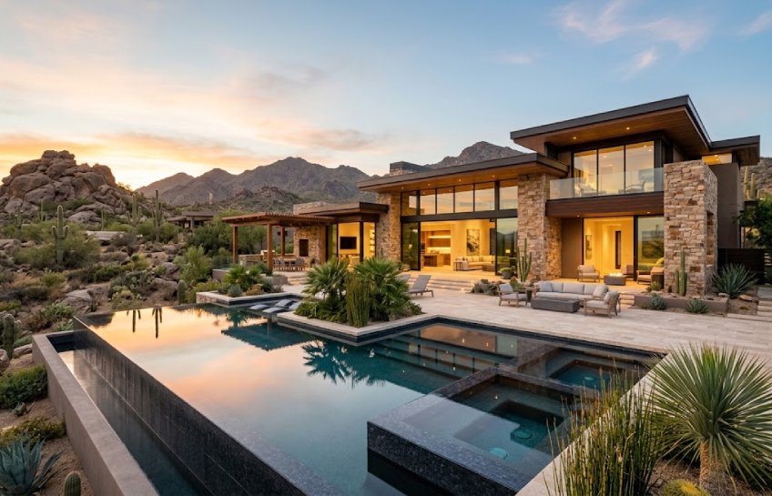 Devin Booker’s house in Paradise Valley Arizona with modern desert design and Bali-inspired pool