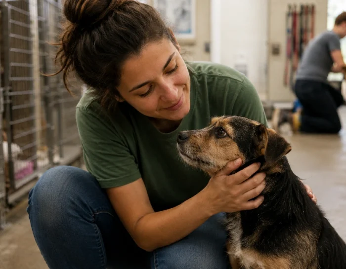 Donna Sicuranza animal welfare nonprofit advocate with shelter dog in Connecticut