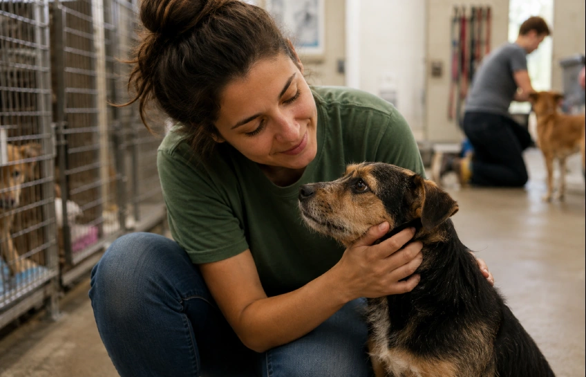 Donna Sicuranza animal welfare nonprofit advocate with shelter dog in Connecticut