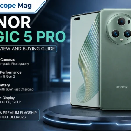 Geekzilla.tech Honor Magic 5 Pro honest review and buying guide featuring premium smartphone design, powerful performance, advanced camera system, long battery life, and futuristic tech style.