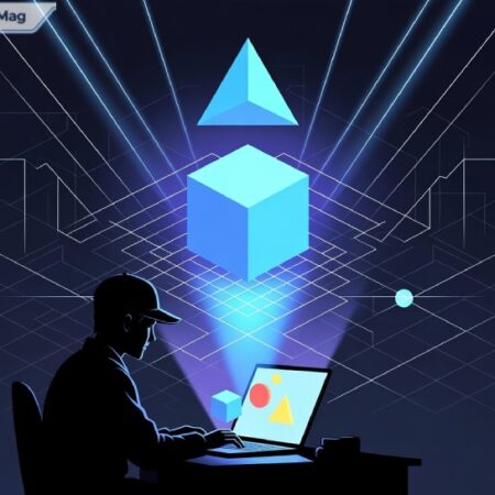 Student playing geometry learn v3 unblocked game on laptop with geometric shapes on screen