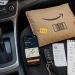 Amazon Flex driver reviewing earnings on a smartphone next to a delivery package — is Amazon Flex worth it in 2026