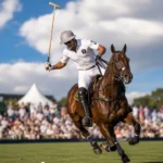 Louis Devaleix La Fe polo team patron playing high-goal polo on a sunny field