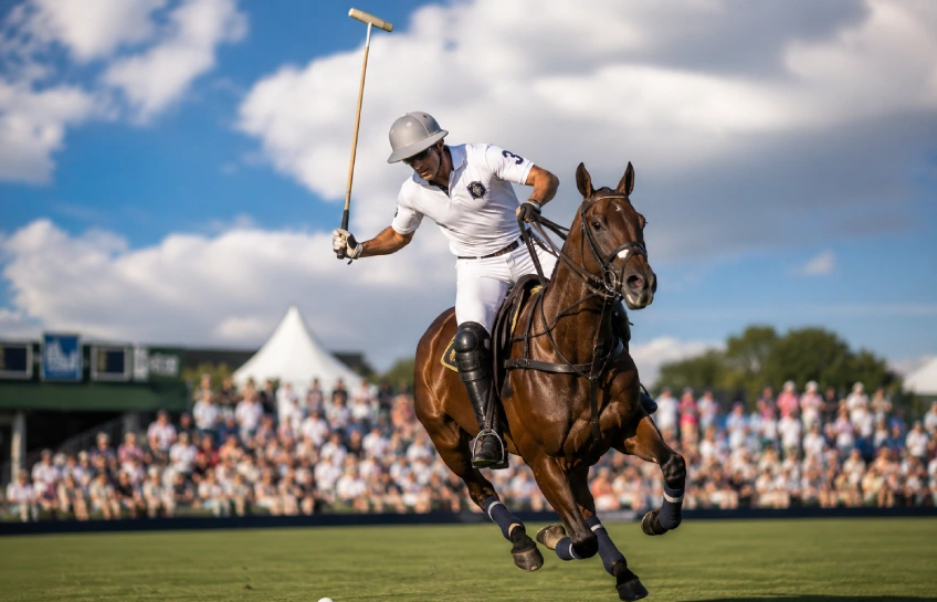 Louis Devaleix La Fe polo team patron playing high-goal polo on a sunny field