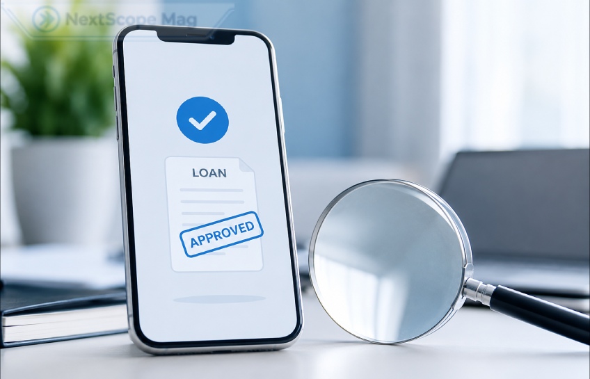 Smartphone showing a loan approval screen, representing how to verify a QLCredit digital lender