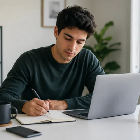 Person working at a tidy desk with a to do list, montrant que faire pour etre productif au quotidien