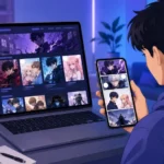 User reading manga and manhwa on a digital device using temple scan online.