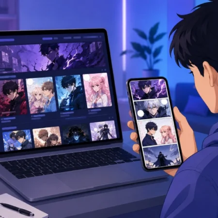 User reading manga and manhwa on a digital device using temple scan online.