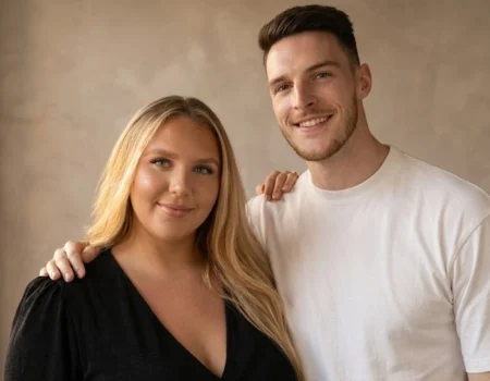 Declan Rice with his long-term partner Lauren Fryer. The Arsenal midfielder is the youngest of Teresa Rice's three sons, raised in South West London.