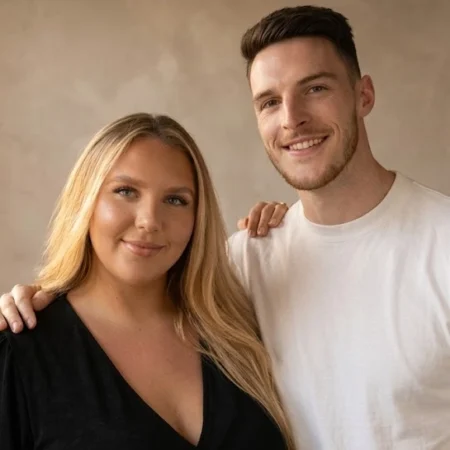 Declan Rice with his long-term partner Lauren Fryer. The Arsenal midfielder is the youngest of Teresa Rice's three sons, raised in South West London.