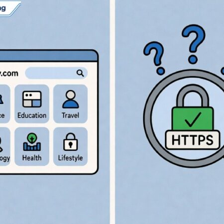 Illustration comparing Foxfiny com website features and trust signals, showing content categories and security elements