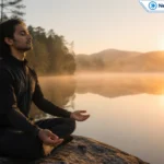 Person practicing antarvafna through quiet self-reflection and mindfulness in a peaceful natural setting