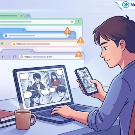 Reader comparing Asura Scans websites and safer manga platforms on laptop and phone
